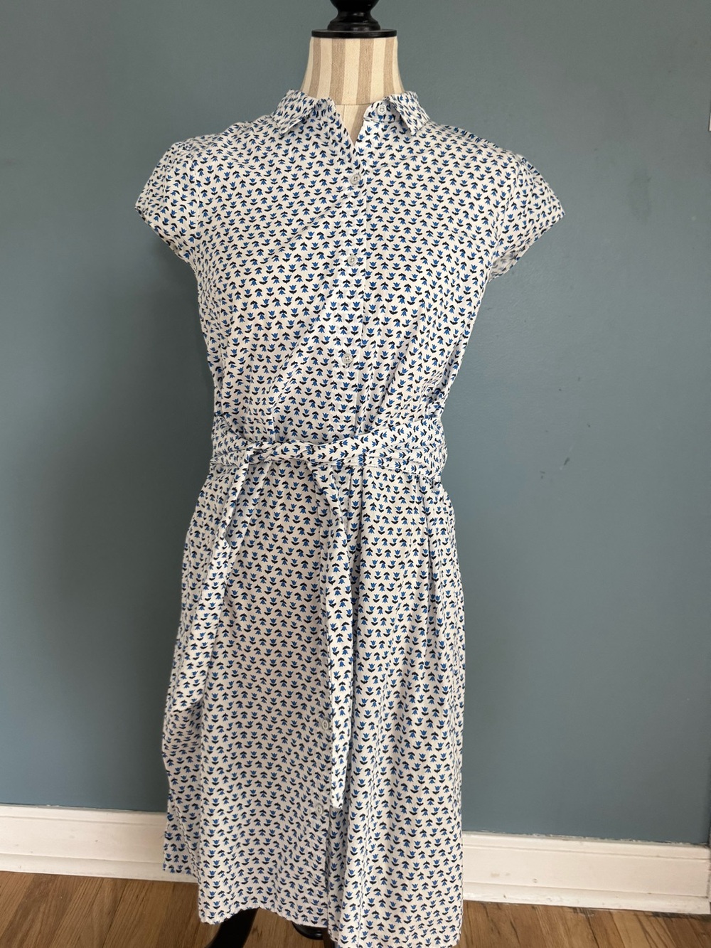 Tommy Hilfiger White Dress with Navy Microprint